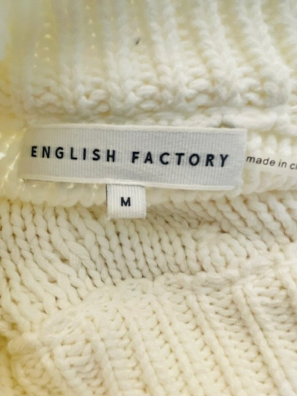 English Factory Puff Short Sleeve Sweater Mock Neck Textured Knit Ivory Medium - Picture 6 of 7